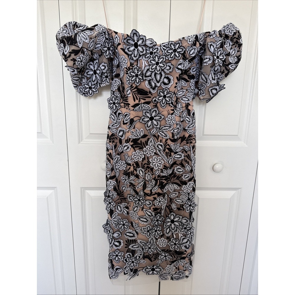 NWT Helsi Lucia Black and White Floral Midi Dress Puff Sleeve Elegant Wedding